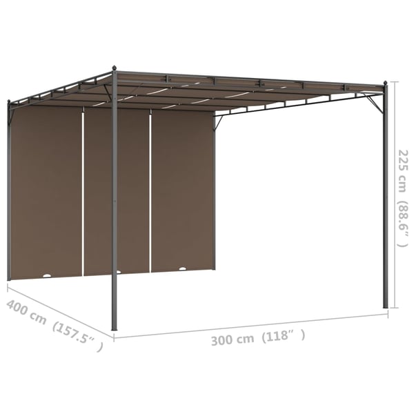 vidaXL Hagepaviljong med sidegardin 4x3x2,25 m gråbrun