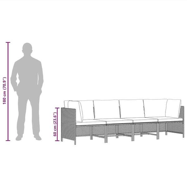 vidaXL 4-personers havesofa med hynder polyrattan sort