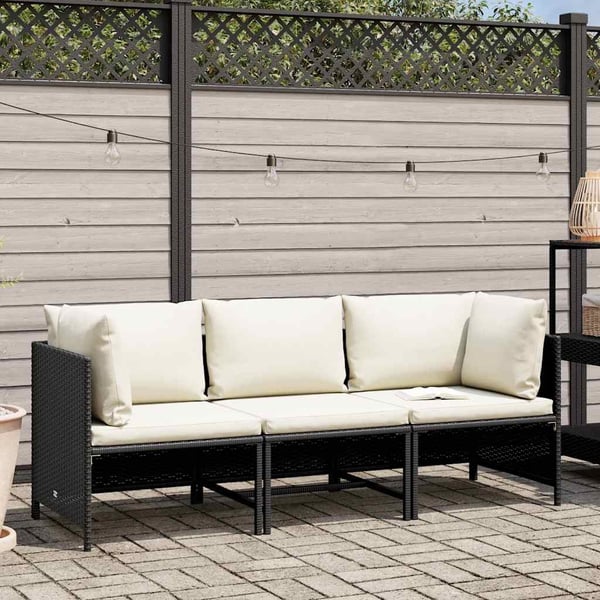 vidaXL 3-personers havesofa med hynder polyrattan sort