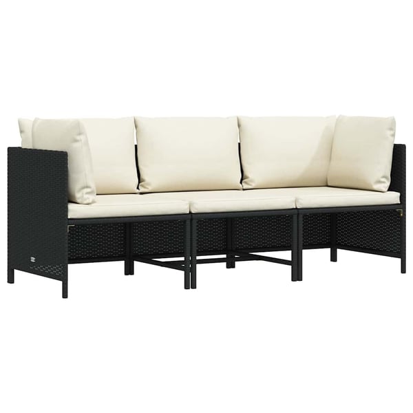 vidaXL 3-personers havesofa med hynder polyrattan sort