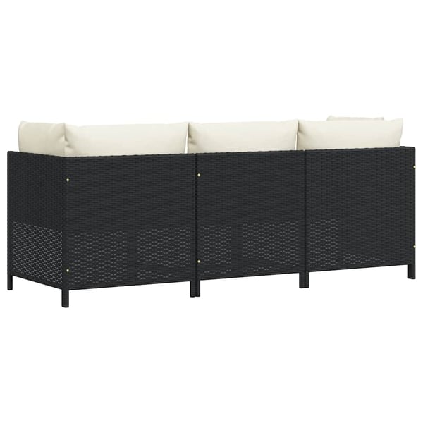 vidaXL 3-personers havesofa med hynder polyrattan sort