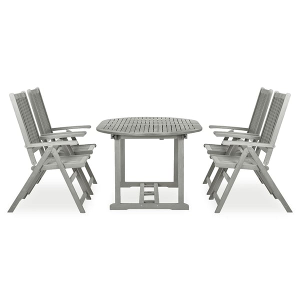 vidaXL 5-delt hagespisesett (150-200) x 100 cm heltre akasie grå