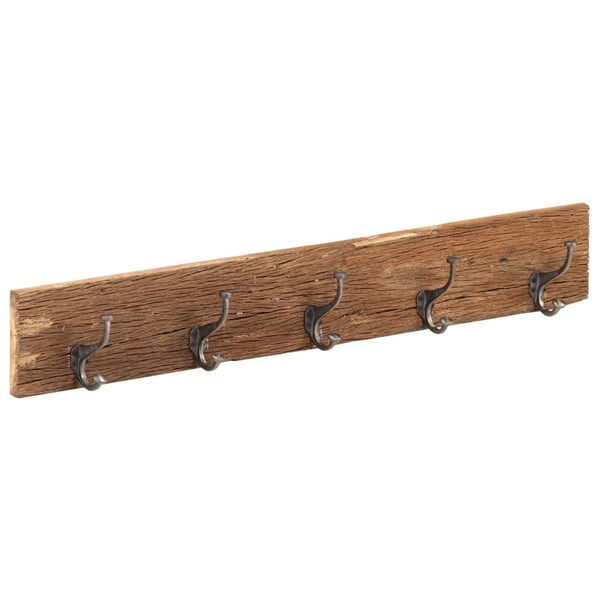 vidaXL knagerække med 5 knager 100x2,5x15 cm massivt genbrugstræ