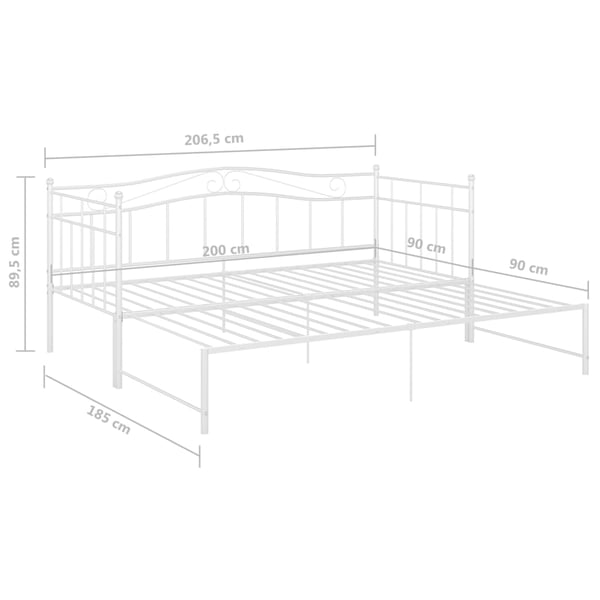 vidaXL Uttrekkbar ramme til sovesofa hvit metall 90x200 cm
