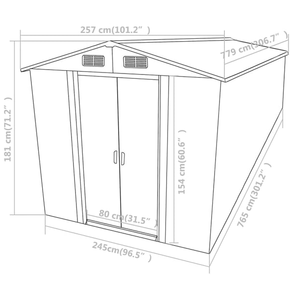 vidaXL haveskur 257x779x181 cm galvaniseret stål grøn
