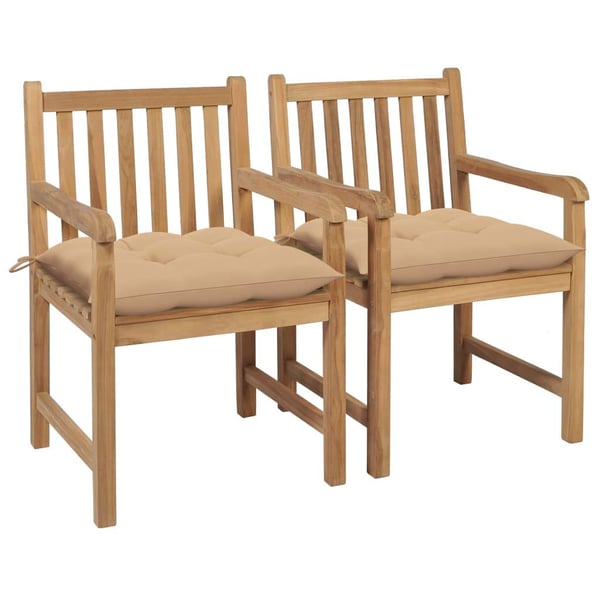 vidaXL havestole 2 stk. med beige hynder massivt teaktræ