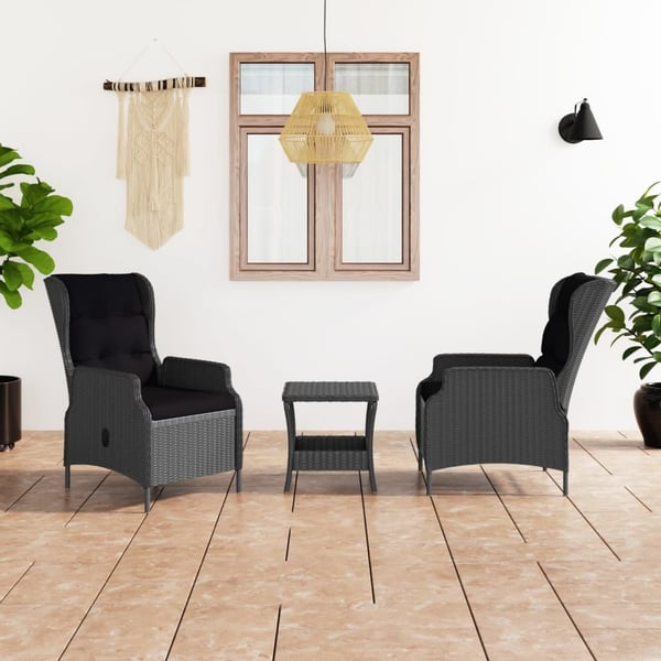 vidaXL loungesæt til haven 3 dele med hynder polyrattan sort