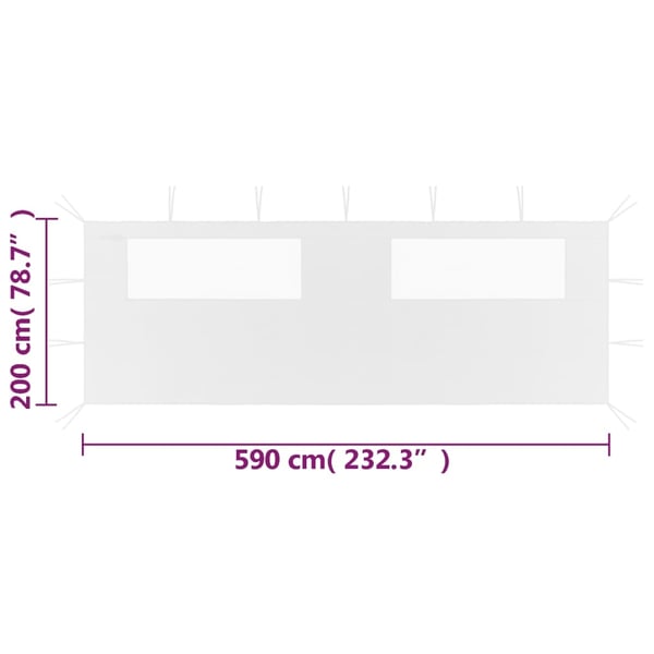 vidaXL Sidevegg til paviljong med vinduer 6x2 m hvit