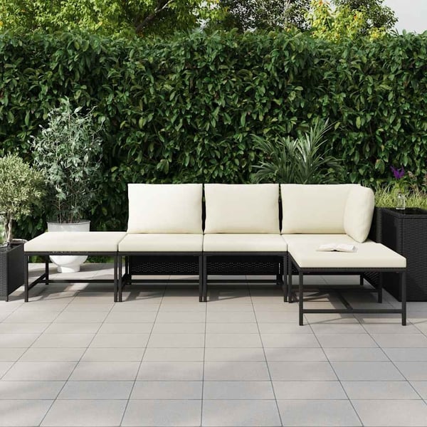 vidaXL sofasæt til haven 5 dele med hynder polyrattan sort