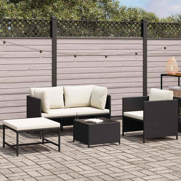 vidaXL sofasæt til haven 4 dele med hynder polyrattan sort