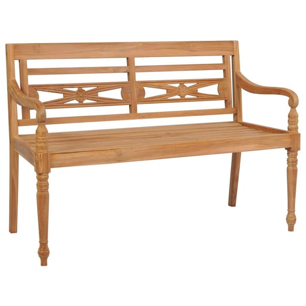 vidaXL Bataviabänk med dyna grått rutmönster 120 cm massiv teak