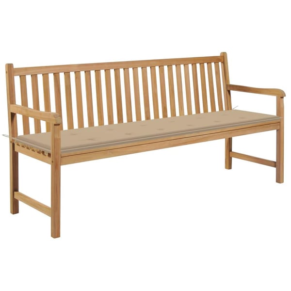 vidaXL havebænk med beige hynde 175 cm massivt teaktræ