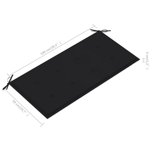 vidaXL havebænk med sort hynde 112 cm massivt teaktræ
