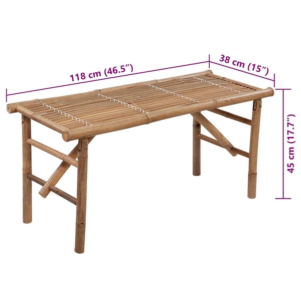 vidaXL foldbar havebænk med hynde 118 cm bambus
