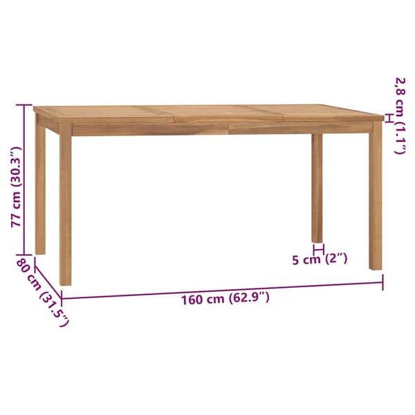 vidaXL Utendørs spisebord 160x80x77 cm heltre teak