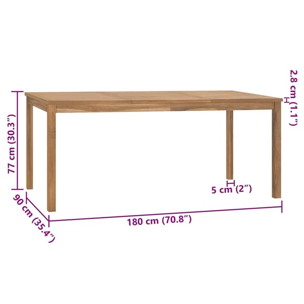 vidaXL Utendørs spisebord 180x90x77 cm heltre teak