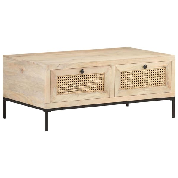 vidaXL sofabord 90x50x37 cm massivt mangotræ og naturligt rørflet