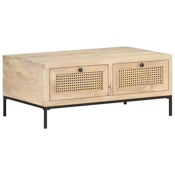 vidaXL sofabord 90x50x37 cm massivt mangotræ og naturligt rørflet
