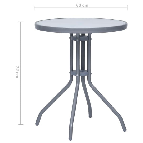 vidaXL Hagebord lysegrå 60 cm stål og glass