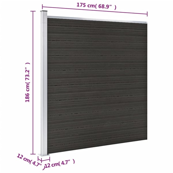 vidaXL hegnspanel 175x186 cm WPC sort