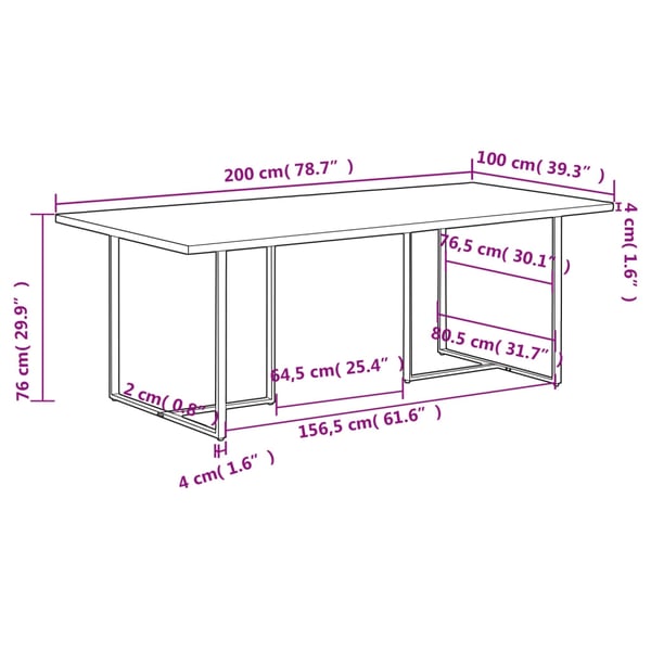 vidaXL Spisebord 200 cm grovt mangotre
