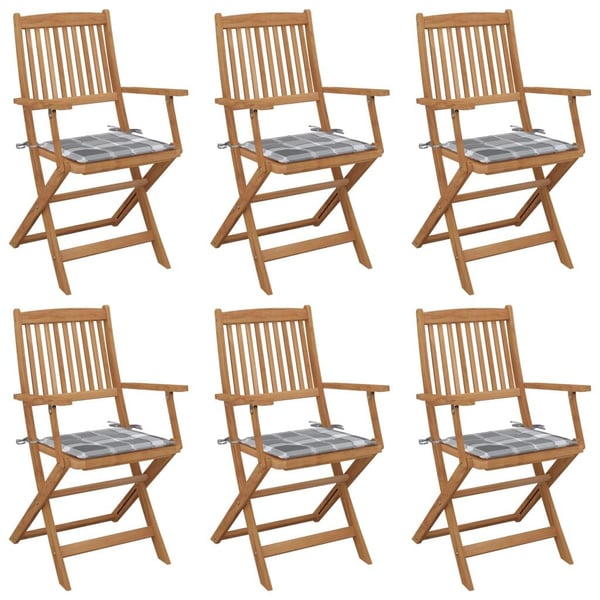 vidaXL foldbare havestole 6 stk. med hynder massivt akacietræ