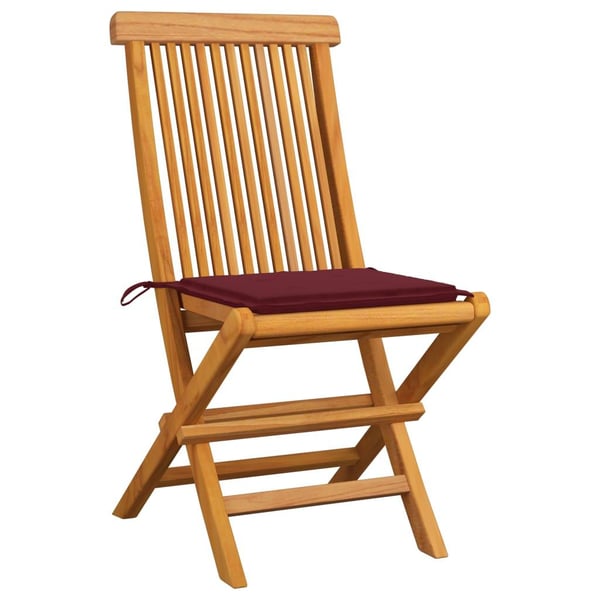vidaXL havestole med vinrøde hynder 6 stk. massivt teaktræ