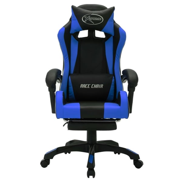 vidaXL gamingstol m. LED-lys RGB-farver kunstlæder blå og sort