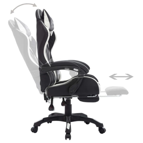 vidaXL gamingstol m. LED-lys RGB-farver kunstlæder hvid og sort