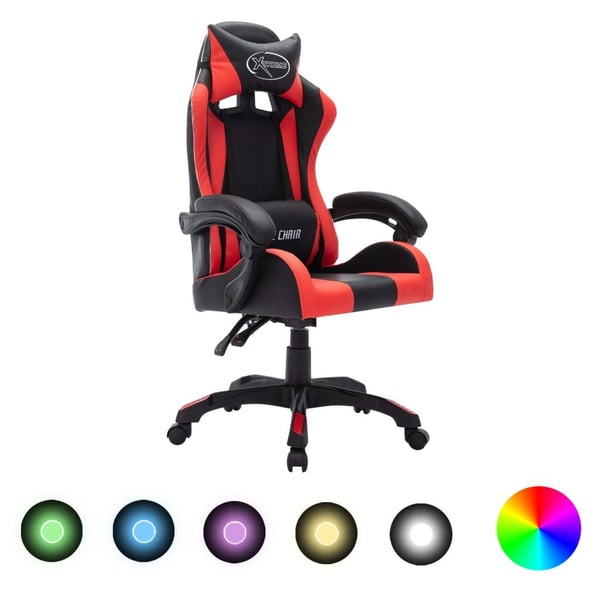 vidaXL gamingstol m. LED-lys RGB-farver kunstlæder rød og sort