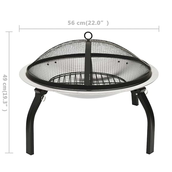 vidaXL 2-i-1 Bålfat og grill med ildrake 56x56x49 cm rustfritt stål