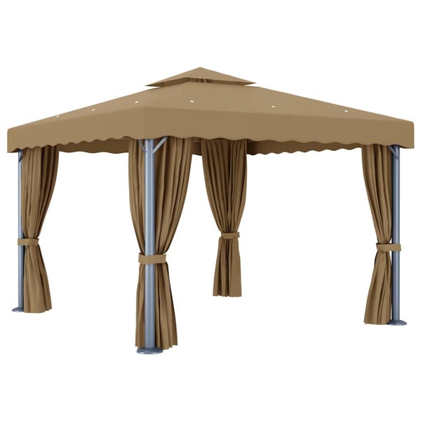 vidaXL Paviljong med gardin 3x3 m gråbrun aluminium