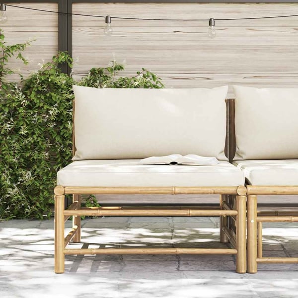 vidaXL havesofa midterdel med cremefarvede hynder bambus