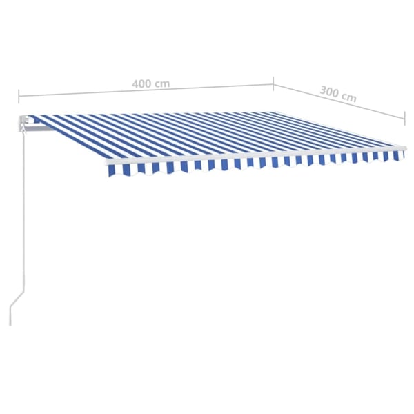 vidaXL Manuell uttrekkbar markise med LED 400x300 cm blå og hvit