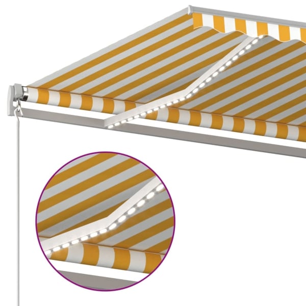 vidaXL Manuell uttrekkbar markise med LED 600x350 cm gul og hvit