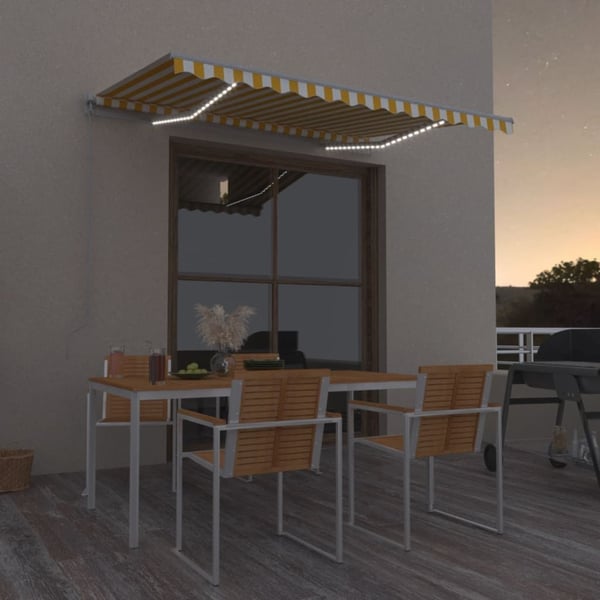vidaXL Manuaalisesti sisäänkelattava markiisi LED 350x250cm keltavalk.