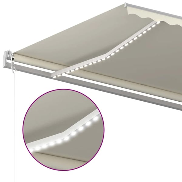 vidaXL Automatisk markise med vindsensor og LED 500x300 cm kremhvit