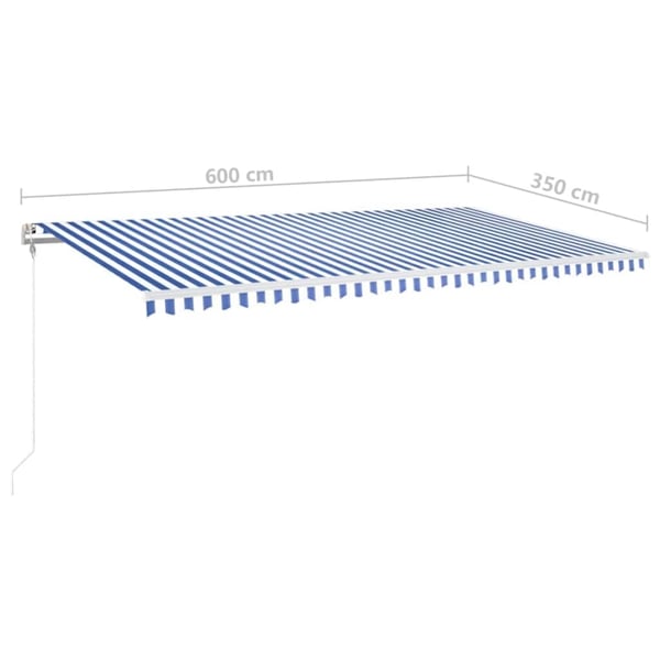 vidaXL Automatisk markise med vindsensor og LED 600x350 cm blå og hvit