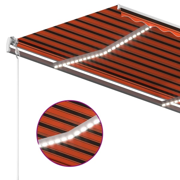 vidaXL markise m. LED + vindsensor 350x250 cm automatisk orange/brun