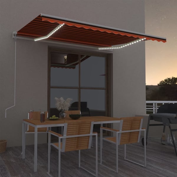 vidaXL markise m. LED + vindsensor 400x300 cm automatisk orange/brun