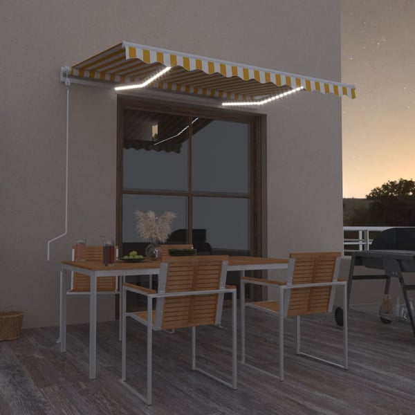 vidaXL markise m. LED + vindsensor 300x250 cm automatisk gul og hvid