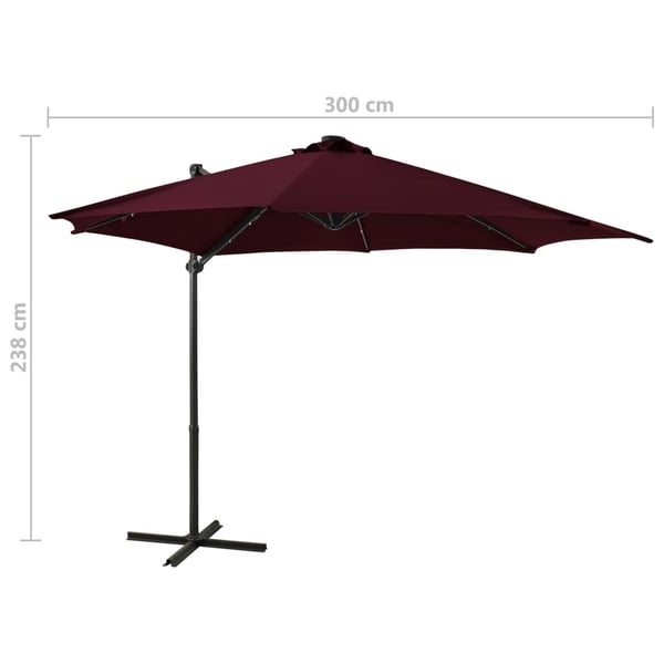 vidaXL hængeparasol med stang og LED-lys 300 cm bordeauxrød
