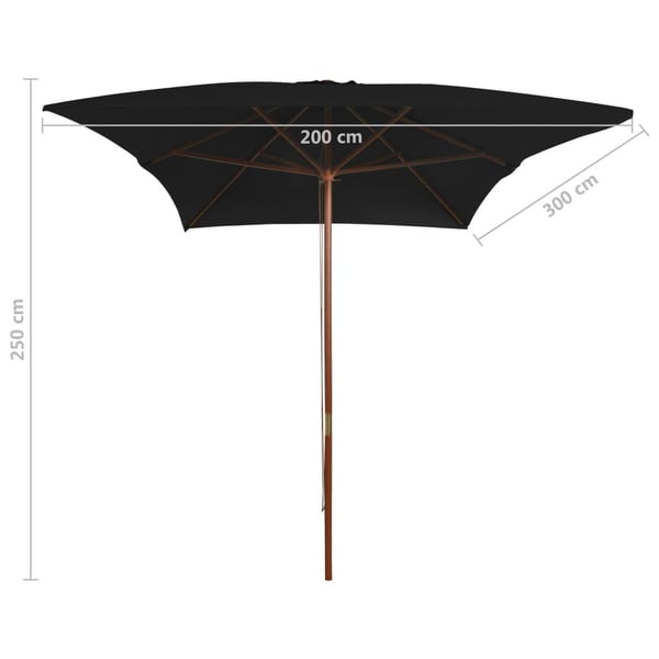 vidaXL haveparasol 200x300 cm træstang sort