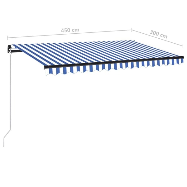 vidaXL Manuell uttrekkbar markise med LED 450x300 cm blå og hvit