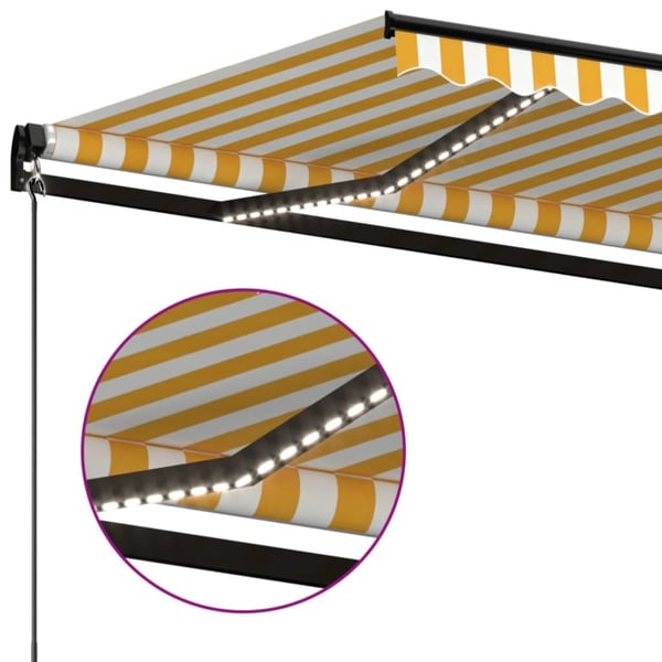vidaXL Manuell uttrekkbar markise med LED 450x300 cm gul og hvit