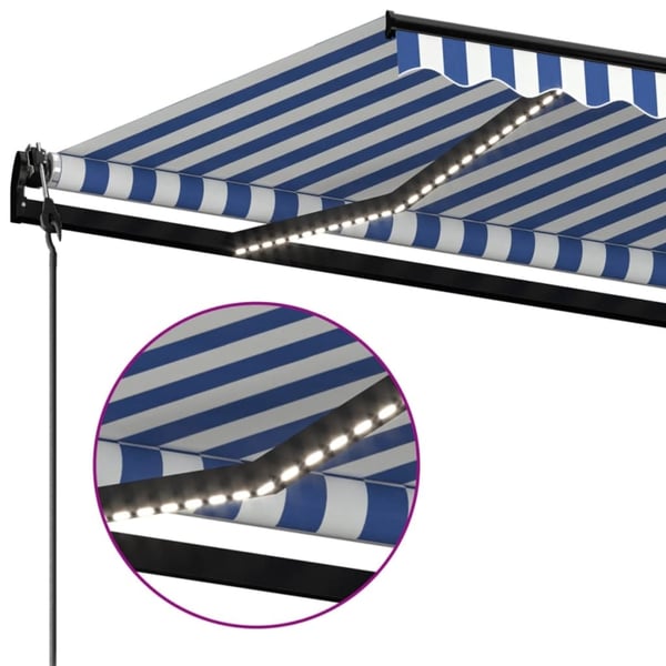 vidaXL Automatisk markise med vindsensor og LED 400x300 cm blå og hvit