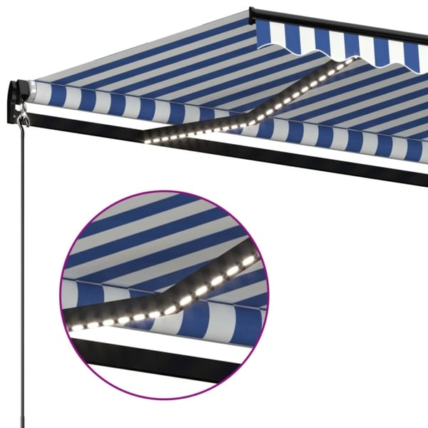 vidaXL Manuell uttrekkbar markise med LED 450x350 cm blå og hvit