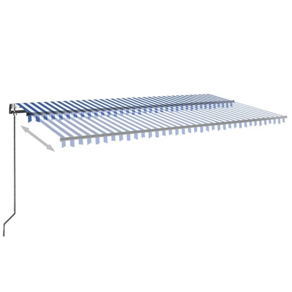 vidaXL Automatisk markise med vindsensor og LED 600x300 cm blå og hvit