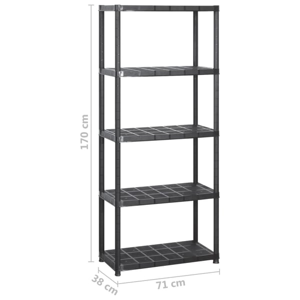 vidaXL Oppbevaringshylle 5 nivåer svart 142x38x170 cm plast