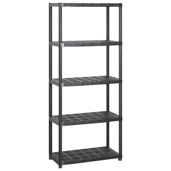 vidaXL Oppbevaringshylle 5 nivåer svart 213x38x170 cm plast